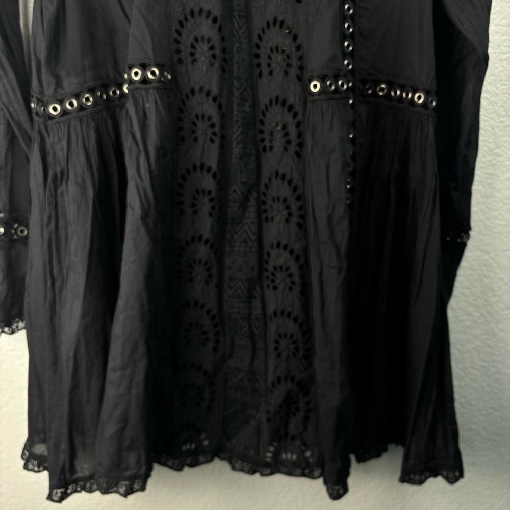 NWT Free People Women’s Black Eyelet Cutout Smock Neck Long Sleeve Dress, Medium - Picture 11 of 13